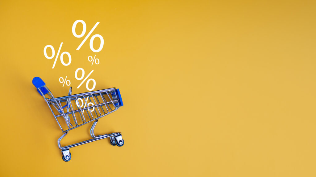 shopping cart full of zero percent symbols