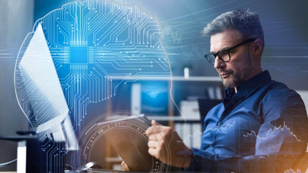 Man thinking about artificial intelligence investing algorithms