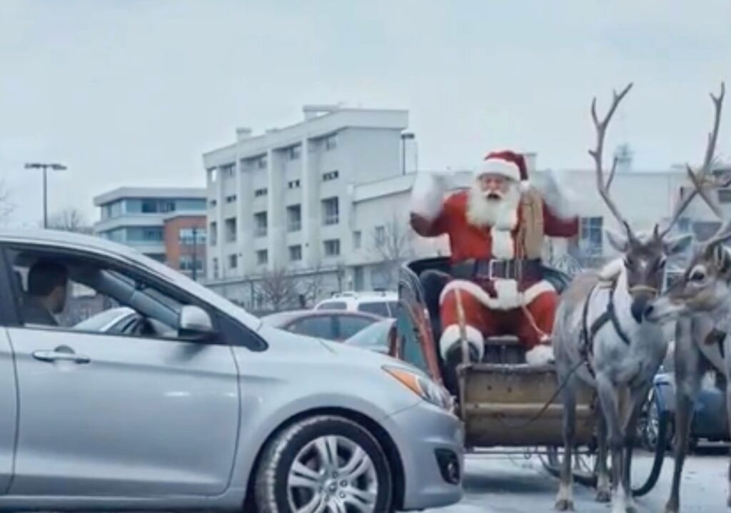 Santa stuck in traffic.