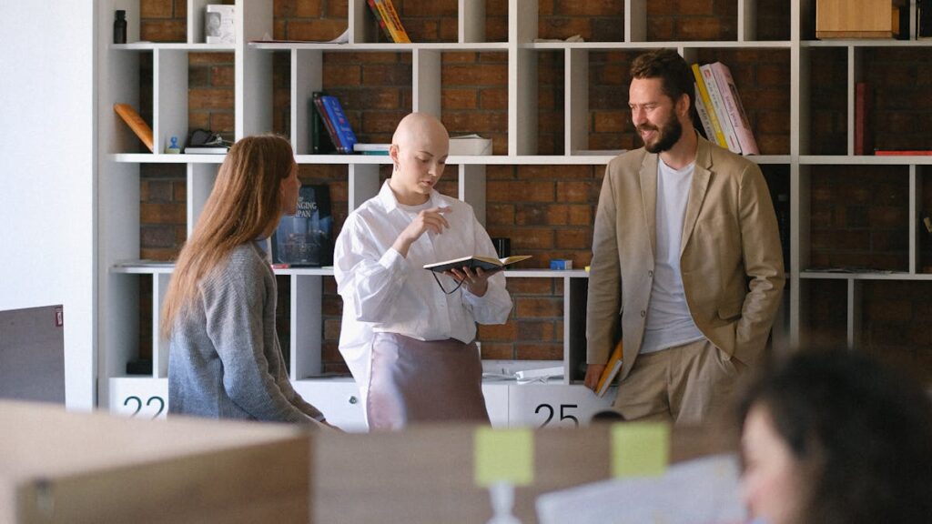 Startup team collaborating in an office fueled by AI startup funding