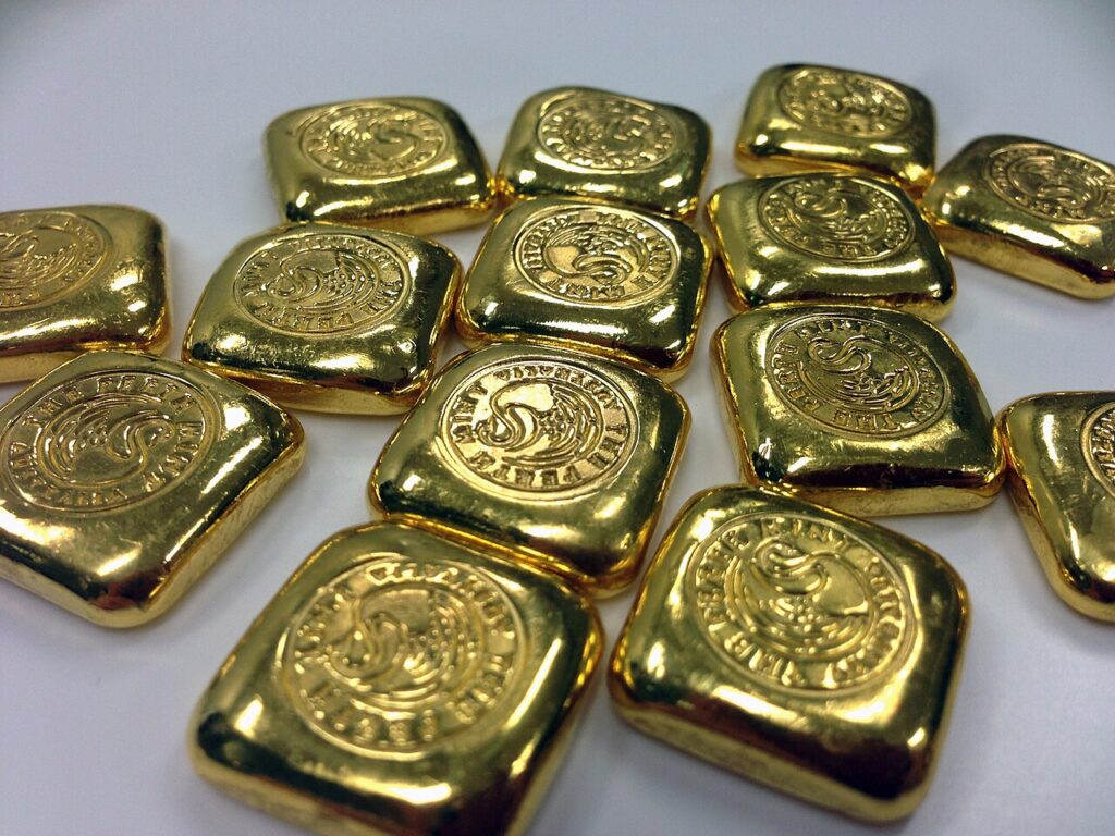 An illustration representing gold price trends and bullion bars
